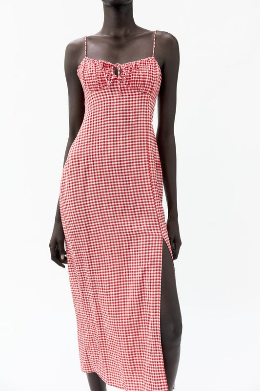 Women Clothing Sleeveless Summer Check Dress